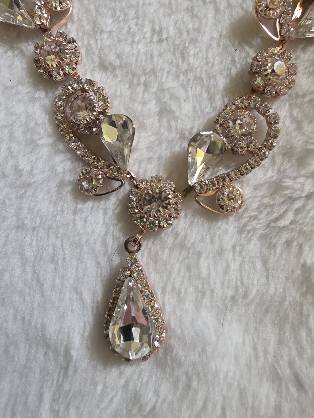 Rose Gold Crystal Rhinestone Teardrop Statement Prom Necklace